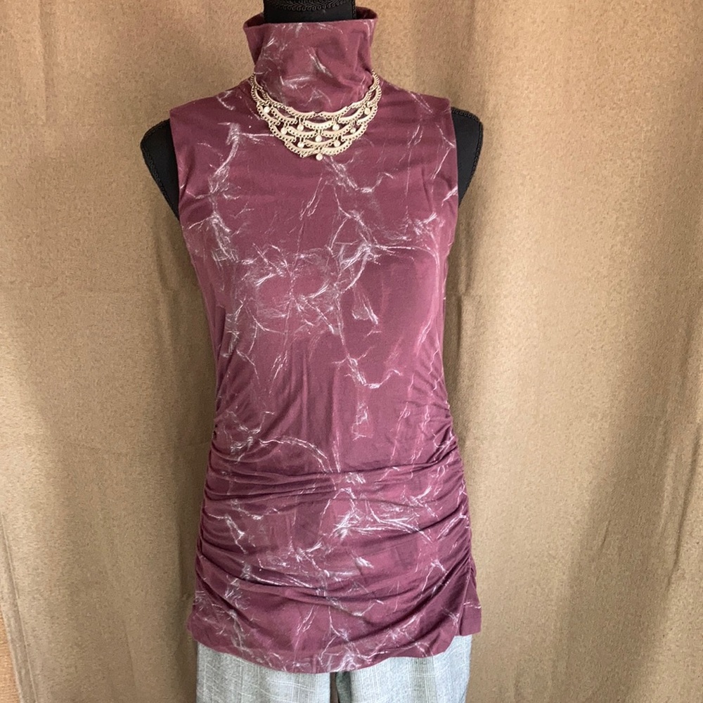 Ruff Hewn Grey Plum and Gray Sleeveless Blouse with High Neck Size Small